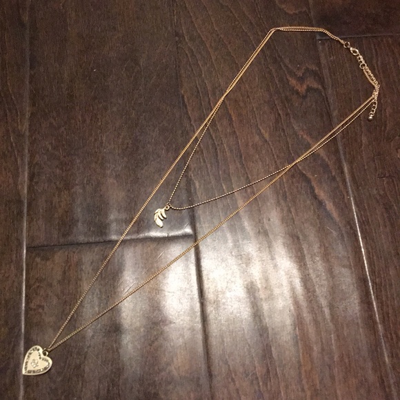 Gold Heart & Feather Layered Necklace - Picture 1 of 7